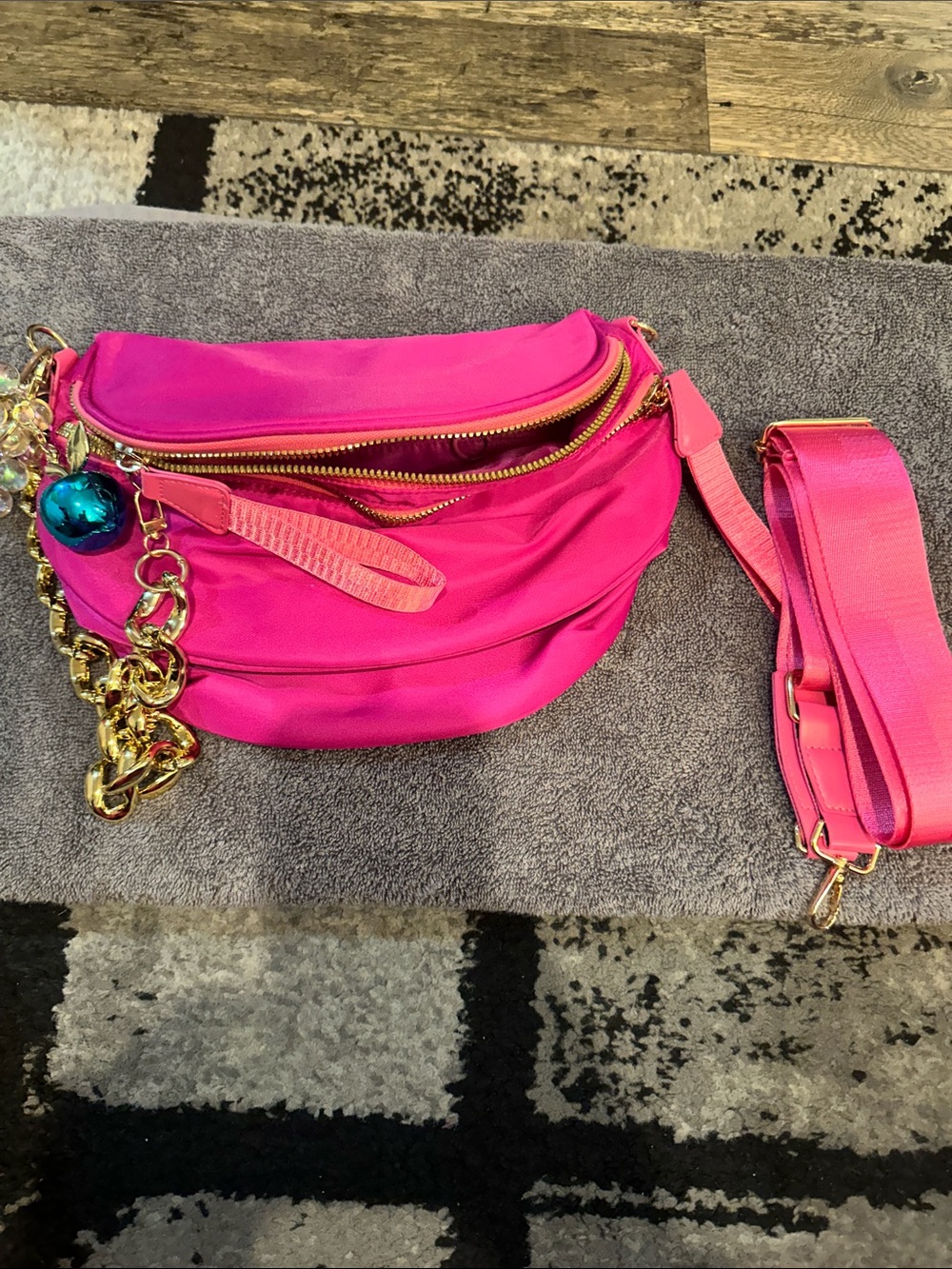 Hot Pink Women’s Crossbody Belt Bag with Gold Hardware